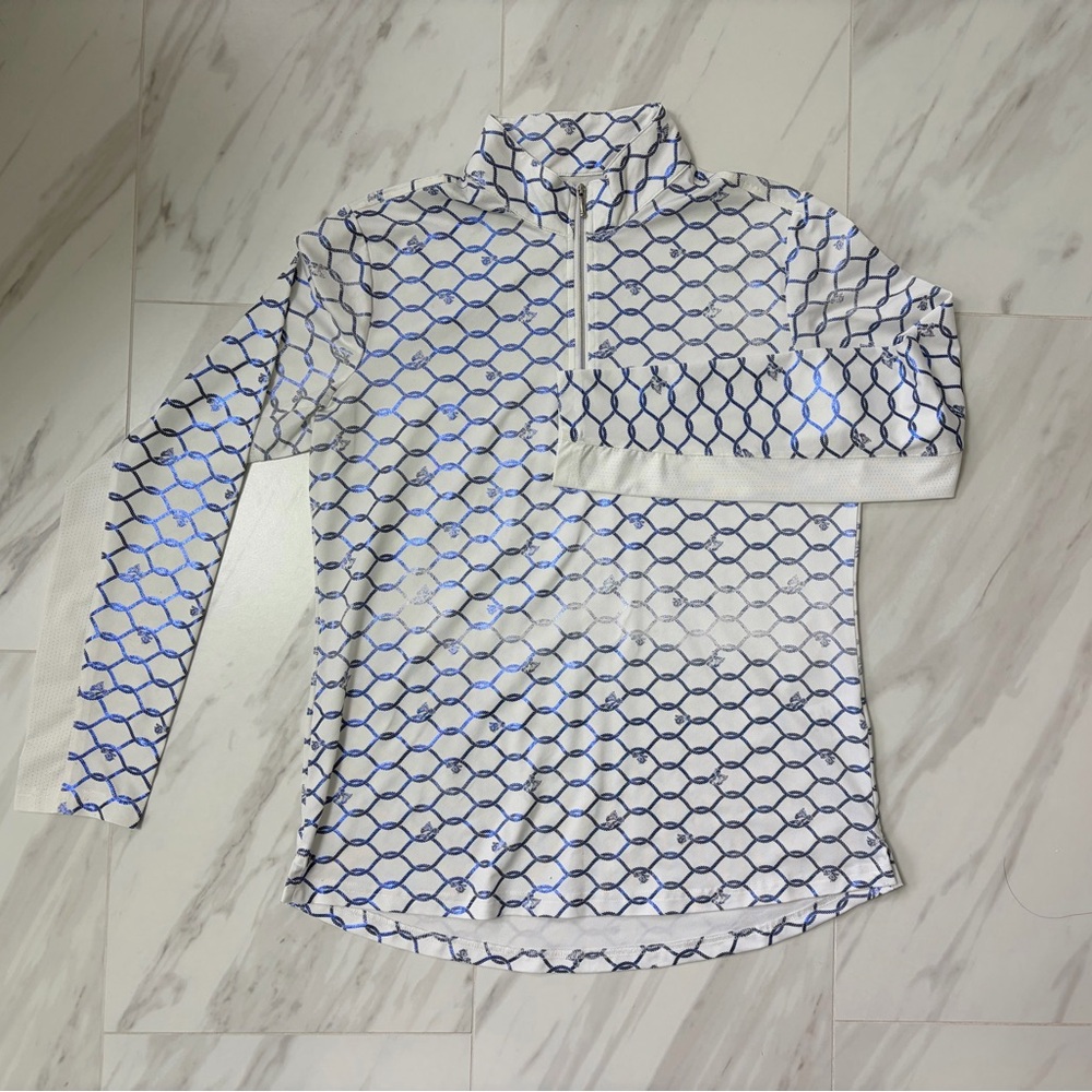 San Soleil Womens Sz S Blue Geometric 1/4 Zip Pullover UPF 50 Gently Faded Golf